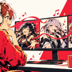 複数の歌配信を画面で見ながら歌枠リレーを楽しむ視聴者のイメージイラスト